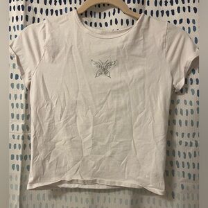 hollister white butterfly rhinestone baby tee